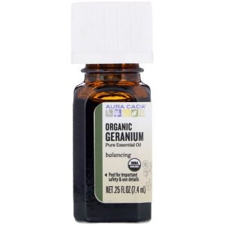 Aura Cacia, オーガニック、 ゼラニウム、 .25 fl oz (7.4 ml)