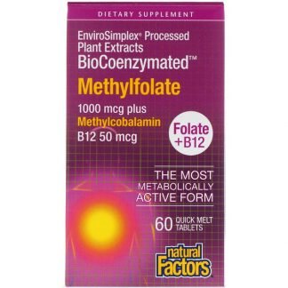 Natural Factors, バイオコエンザイム、葉酸B12、メチルフォレート、1,000mcg、60速溶錠