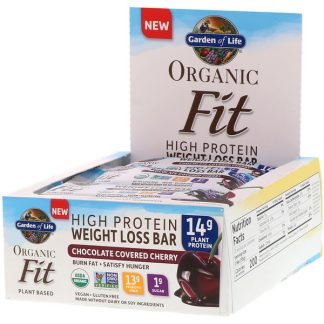 Garden of Life, オーガニックフィット、ハイプロテイン減量バー、チョコレートカバーチェリー、12本、各1.9オンス（55g）