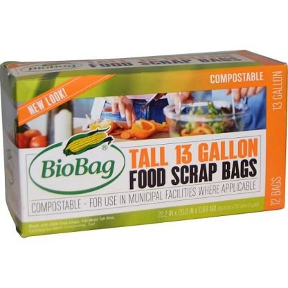 Biobag, 背の高い13ガロン フードスクラップバッグ, 12バッグ, 22.2インチ×29.0インチ×0 .68ミル