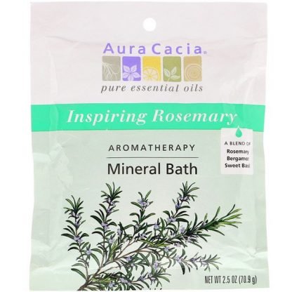 Aura Cacia, アロマセラピー ミネラルバス、 インスパイリングローズマリー、 2.5 oz (70.9 g)
