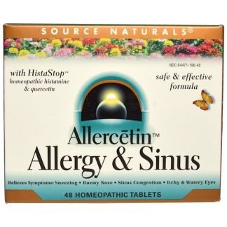Source Naturals, アラーセチン、アレルギー及び蓄膿、ホメオパシー薬剤 48粒