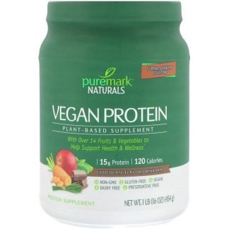 PureMark Naturals, ビーガンプロテイン、植物性サプリ、チョコレート味ドリンクミックス、16 oz (454 g)