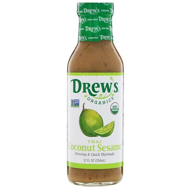 Drew's Organics, ドレッシング&クイックマリネ、タイココナッツセサミ、12 fl oz (354 ml)