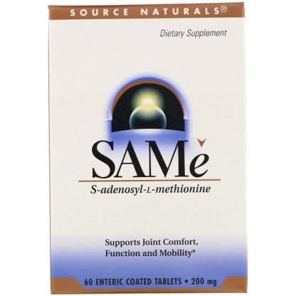 Source Naturals, SAM-e（S-アデノシル-L-メチオニン）、200mg、腸溶性コーティングタブレット60錠