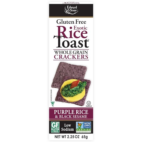 Edward & Sons, エキゾチックライストースト、全粒穀物クラッカー、パープルライス & ブラックセサミ、2.25オンス (65 g)