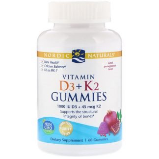 Nordic Naturals, ビタミンD3 + K2グミ, ザクロ, 60グミ