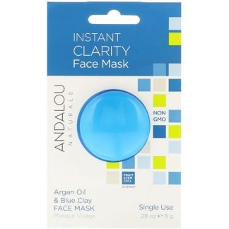 Andalou Naturals, インスタントクラリティー、 アルガンオイル & ブルークレイ・フェイスマスク、 .28 オンス (8 g)