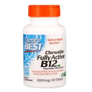 Doctor's Best, 完全活性ビタミンB12配合チュアブル、チョコレートミント、1000mcg、60錠