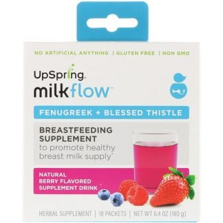 UpSpring, ミルクフロー、フェヌグリーク＋アザミのサプリメントドリンク、天然ベリー味、18袋、各0.35 oz (10 g)