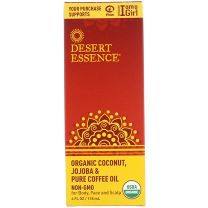 Desert Essence, オーガニックココナッツ、 ホホバ& ピュア コーヒーオイル、 4 fl oz (118 ml)