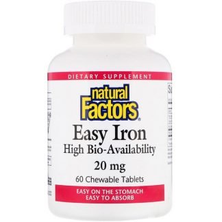 Natural Factors, イージーアイアン、フルーツ味、20mg、チュアブル錠60粒