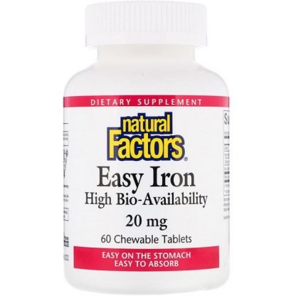 Natural Factors, イージーアイアン、フルーツ味、20mg、チュアブル錠60粒