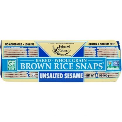 Edward & Sons, オーガニックベークド全粒玄米スナップ、無塩セサミ、3.5 oz (100 g)