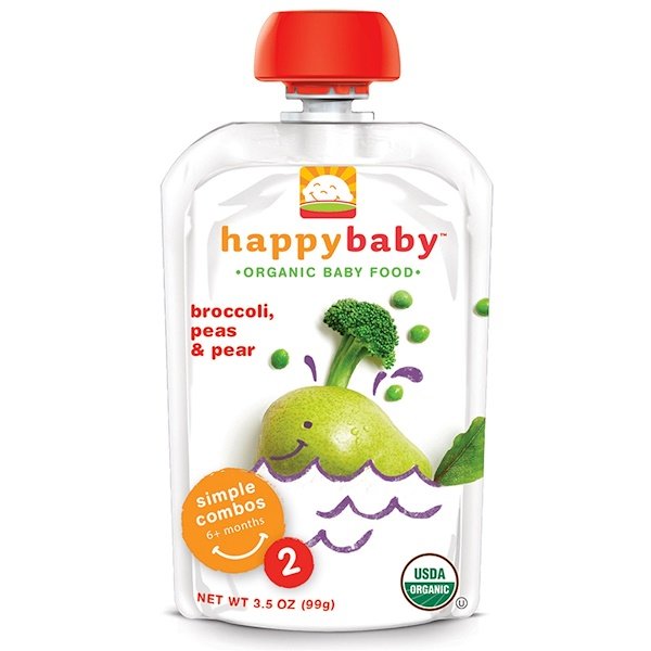 Happy Family Organics, オーガニック・ベビーフード、ブロッコリー、エンドウ豆 & ナシ、ステージ 2、生後6ヶ月以上、3.5オンス(99 g)