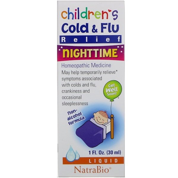 NatraBio, 子供の風邪・インフルエンザ、夜用、1 fl oz (30 ml)