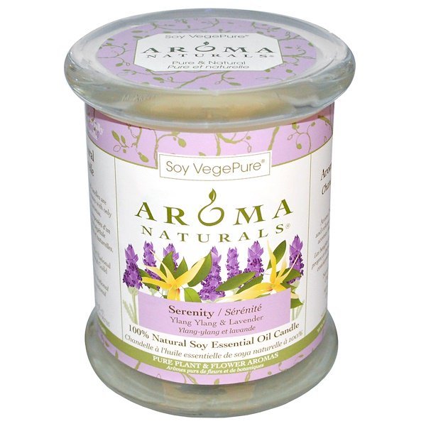 Aroma Naturals, 100% 天然ソイ・エッセンシャルオイル・キャンドル、セレニティ、イランイラン、& ラベンダー、8.8 oz (260 g) 7.5㎝x 8.8㎝