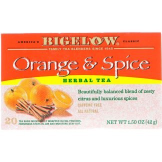 Bigelow, ハーブ ティー、 オレンジ &スパイス、 カフェインレス、 20ティーバッグ、 1.50 oz (42 g) (Discontinued Item)