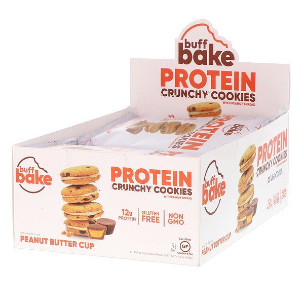 Buff Bake, Protein Crunchy Cookies, Peanut Butter Cup, 8 Cookie Packs, 1.79 oz (51 g) Each