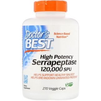 Doctor's Best, 効力の強いセラペプターゼ、120,000 SPU、植物性カプセル270粒