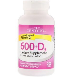 21st Century, 600＋D3, カルシウムサプリメント, 200錠