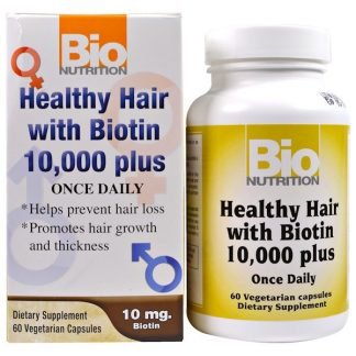 Bio Nutrition, ビオチン10,000プラスによる髪の健康、60植物性カプセル