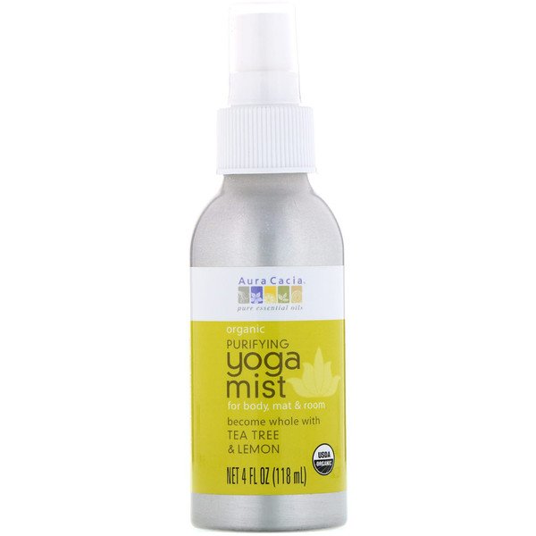 Aura Cacia, オーガニック、ヨガミスト、浄化、ティーツリー&レモン、4 液体オンス(118 ml)