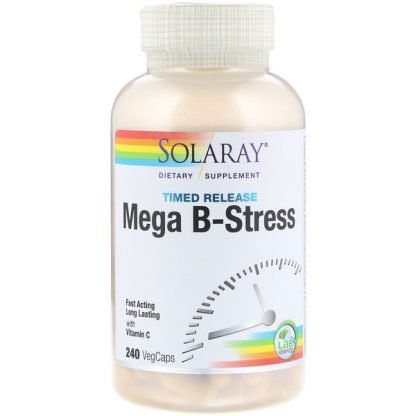 Solaray, メガB-ストレス、持続放出、植物性カプセル240粒