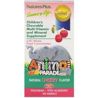 Nature's Plus, ソース・オブ・ライフ®, アニマルパレード®, 子供用チュワブル・マルチ-ビタミン、ミネラルサプリメント, ナチュラルチェリー・フレーバー, 動物 180 個