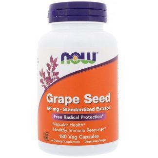 Now Foods, グレープシード、標準化エキス、60mg、植物性カプセル180個