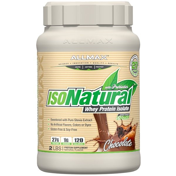 ALLMAX Nutrition, IsoNatural、100% ウルトラピュアナチュラルホエイプロテインアイソレート、チョコレート、2ポンド (907 g)