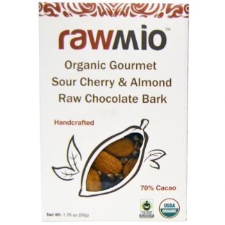 Rawmio, オーガニック グルメ サワーチェリー・アーモンド ロー チョコレート バーク、1.76 oz (50 g)