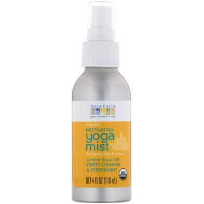 Aura Cacia, オーガニック、ヨガミスト、モチベーション、スイートオレンジ＆ペパーミント、4 液体オンス（118 ml）