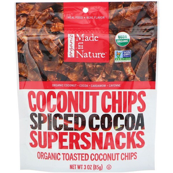 Made in Nature, オーガニックココナッツチップス、スパイスド・ココア・スーパースナック、3 oz (85 g) (Discontinued Item)