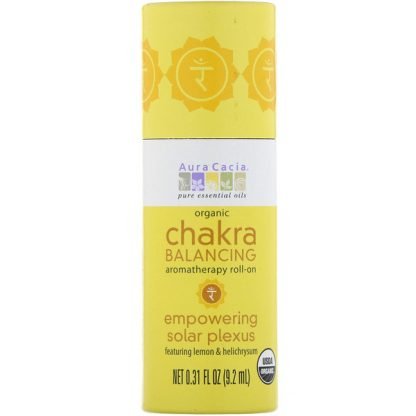 Aura Cacia, オーガニック・チャクラバランス・アロマセラピー・ロールオン、エンパワーイング・ソーラー・プレクサス、0.31 液体オンス（9.2 ml）