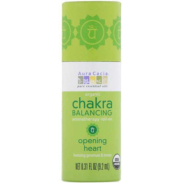Aura Cacia, オーガニック・チャクラバランス・アロマセラピー・ロールオン、オープニング・ハート、0.31 液体オンス(9.2 ml) (Discontinued Item)