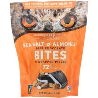 Endangered Species Chocolate, Dark Chocolate Bites, Sea Salt & Almonds, 12 Wrapped Pieces, 4.2 oz (119 g)