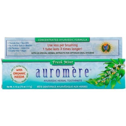 Auromere, アーユルヴェーダハーブ歯磨き粉、フレッシュミント、117g（4.16oz）