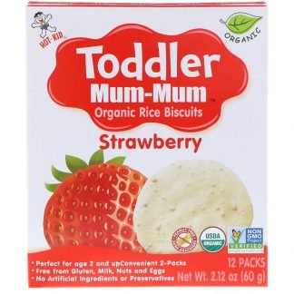 Hot Kid, トドラーマムマム、オーガニックライスビスケット、イチゴ、12袋、2.12 oz (60 g)