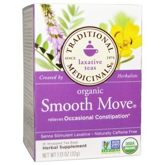 Traditional Medicinals, オーガニックスムースムーブ, センナ刺激剤下剤, カフェインフリー, 16ティーバッグ（個別包装）, 1.13オンス（32 g）