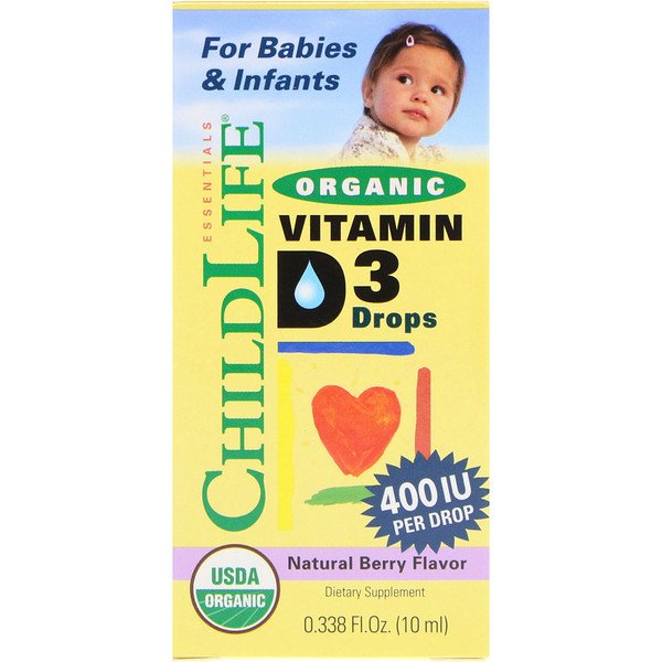 ChildLife, 有機ビタミンD3ドロップ、ナチュラルベリーフレーバー、400IU、10ml(0.338fl oz)