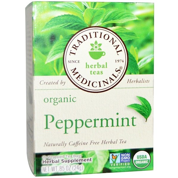 Traditional Medicinals, ハーバル・ティー、オーガニック・ペパーミント、カフェインフリー、個別包装ティーバッグ16 個、.85 オンス (24 g)