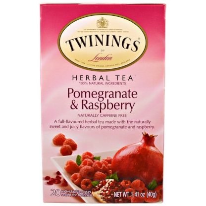 Twinings, ハーブティー, ザクロ と ラズベリー, カフェイン無し, 20 ティーバッグ, 各1.41 オンス (40 g)