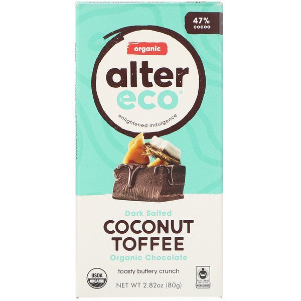 Alter Eco, オーガニックチョコレートバー、ダークソルトココナッツタフィー、2.82 oz (80 g)