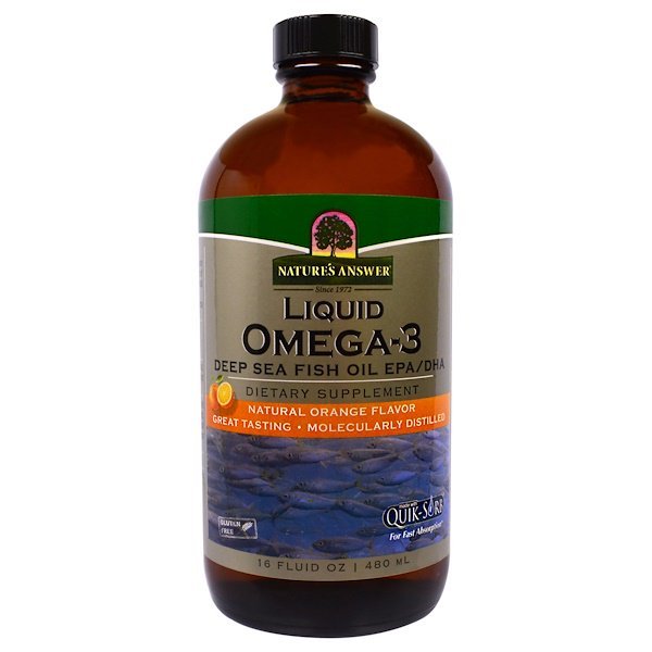 Nature's Answer, ネイチャーズアンサー, Liquid Omega-3, ディープシーフィッシュオイル エイコサペンタ塩酸/ドコサヘキサ塩酸, 天然オレンジ風味, 16 液量オンス (480 ml)