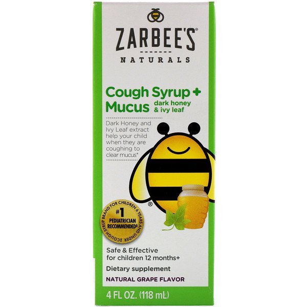 Zarbee's, Naturals, ダークハニー入りお子様用咳止めシロップ + 痰除去, 天然グレープ風味, 118 ml
