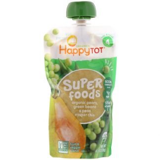 Happy Family Organics, Happytot, Superfoods, Organic Pears, Green Beans & Peas + Super Chia, 4.22 oz (120 g) (Discontinued Item)