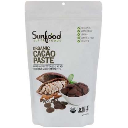Sunfood, オーガニックカカオペースト、454g（1lb）