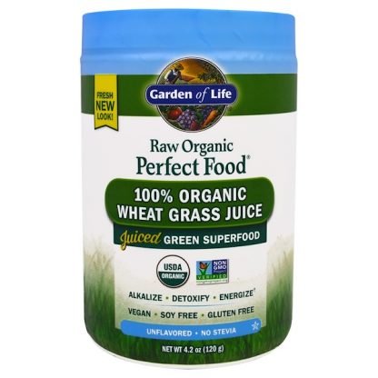 Garden of Life, ロー・オーガニック・パーフェクトフード、100%オーガニックのウィートグラスジュース、無香料、4.2オンス（120 g）