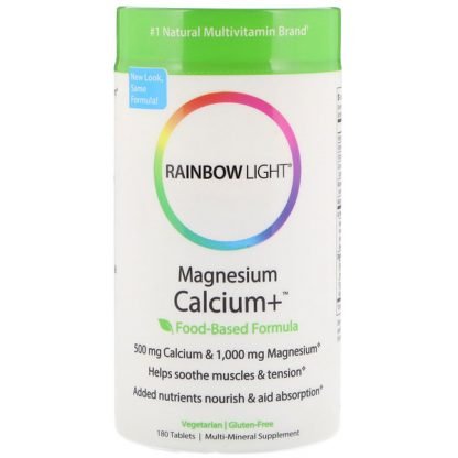 Rainbow Light, マグネシウム カルシウム+、 食品ベース処方、 180錠